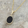 Derbyshire Blue John and Whitby Jet 9ct Yellow Gold Small Oval Pendant Necklace