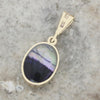 Derbyshire Blue John and Whitby Jet 9ct Yellow Gold Small Oval Pendant Necklace