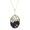 Derbyshire Blue John and Labradorite 9ct Yellow Gold Large Oval Pendant Necklace
