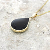 Derbyshire Blue John and Whitby Jet 9ct Yellow Gold Large Pear Pendant Necklace