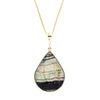 Derbyshire Blue John and Whitby Jet 9ct Yellow Gold Large Pear Pendant Necklace