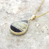 Derbyshire Blue John and Whitby Jet 9ct Yellow Gold Large Pear Pendant Necklace