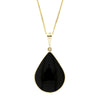 Derbyshire Blue John and Whitby Jet 9ct Yellow Gold Large Pear Pendant Necklace
