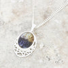 Derbyshire Blue John Sterling Silver Oval Celtic Pendant and Chain