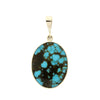 Whitby Jet and Turquoise 9ct Yellow Gold Oval Reversible Pendant