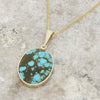 Whitby Jet and Turquoise 9ct Yellow Gold Oval Reversible Pendant