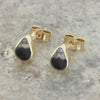 Derbyshire Blue John 9ct Yellow Gold Pear Shape Stud Earrings