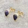 Derbyshire Blue John 9ct Yellow Gold Teardrop Shape Stud Earrings