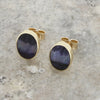 Derbyshire Blue John 9ct Yellow Gold Oval Stud Earrings