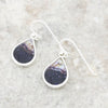 Derbyshire Blue John and Whitby Jet Sterling Silver Pear Shape Drop Earrings