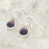 Derbyshire Blue John and Whitby Jet Sterling Silver Pear Shape Drop Earrings
