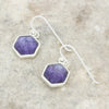 Derbyshire Blue John and Whitby Jet Sterling Silver Hexagonal Drop Earrings
