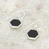 Derbyshire Blue John and Whitby Jet Sterling Silver Hexagonal Drop Earrings