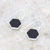 Derbyshire Blue John and Whitby Jet Sterling Silver Hexagonal Drop Earrings
