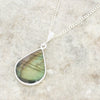 Derbyshire Blue John and Labradorite Pear Shape Pendant and Chain