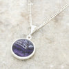 Derbyshire Blue John and Whitby Jet Round Pendant and Chain