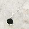 Derbyshire Blue John and Whitby Jet Hexagonal Shape Pendant and Chain
