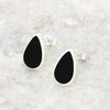 Whitby Jet Sterling Silver Small Pear Shape Stud Earrings