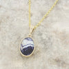 Derbyshire Blue John and Opalique 9ct Yellow Gold Pendant and Gold Plated Chain