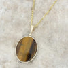 Derbyshire Blue John and Tigers Eye 9ct Yellow Gold Pendant and Gold Plated Chain