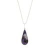 Derbyshire Blue John and Whitby Jet Pear Shape Pendant and Chain
