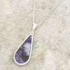 Derbyshire Blue John and Whitby Jet Pear Shape Pendant and Chain