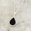 Derbyshire Blue John and Whitby Jet Pear Shape Pendant and Chain