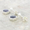 Blue Goldstone Sterling Silver Hexagonal Drop Earrings - DBJ788