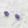 Charoite Sterling Silver Round Stud Earrings