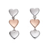 Fiorelli Silver and Rose Gold Plated Triple Heart Drop Earrings E5799