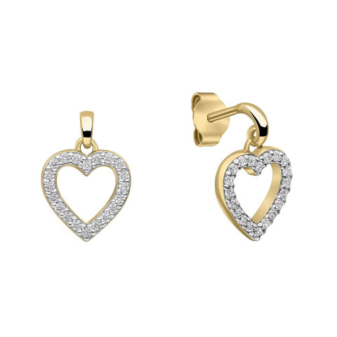 Diamonfire Sterling Silver Gold Tone CZ Heart Earrings E6398