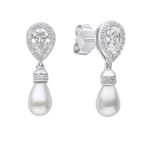 Diamonfire Sterling Silver Shell Pearl & Zirconia Drop Earrings E6404