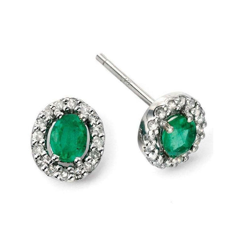 9ct White Gold Emerald and Diamond Earrings GE943G