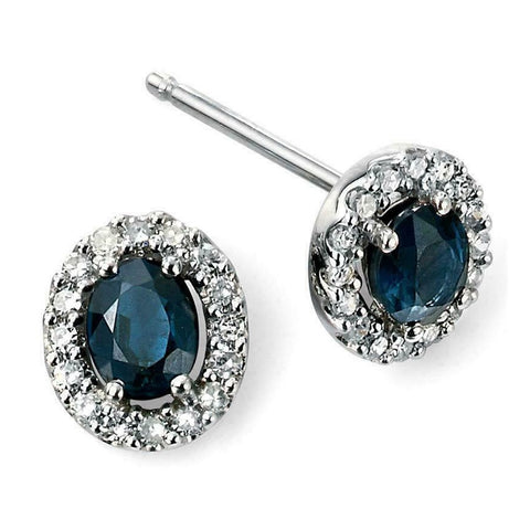 9ct White Gold Blue Sapphire and Diamond Earrings GE943L