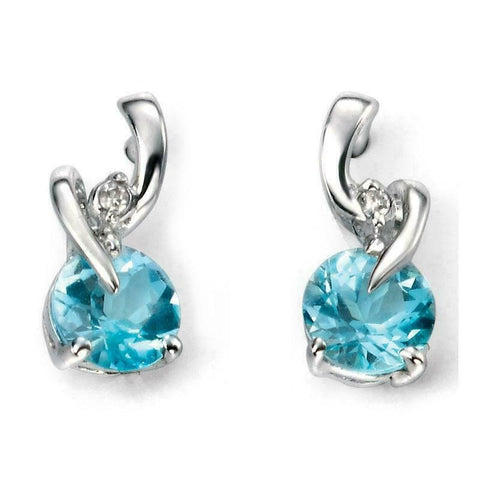 9ct White Gold Blue Topaz and Diamond Earrings GE994T