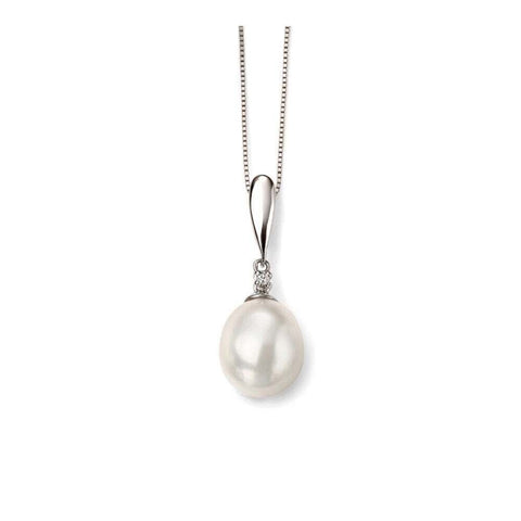 9ct White Gold Freshwater Pearl and Diamond Pendant GP2018W