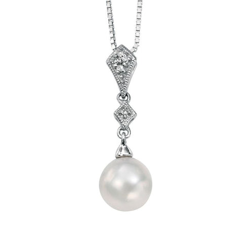 9ct White Gold Freshwater Pearl and Diamond Pendant GP785W