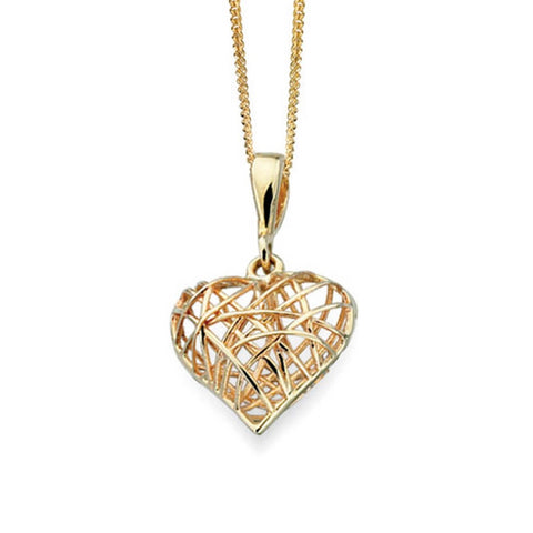 9ct Yellow Gold Caged Heart Necklace GP824