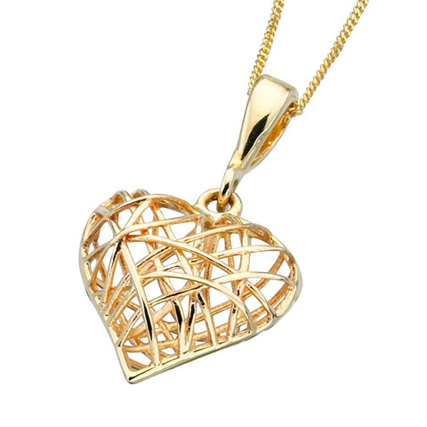 9ct Yellow Gold Caged Heart Necklace GP824