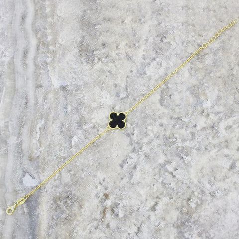 Four Leaf Clover Black Stone Bracelet GVL002