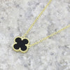 Four Leaf Clover Black Stone Gold Necklace GVL005