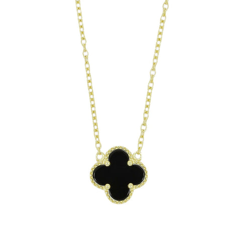 Four Leaf Clover Black Stone Gold Necklace GVL005