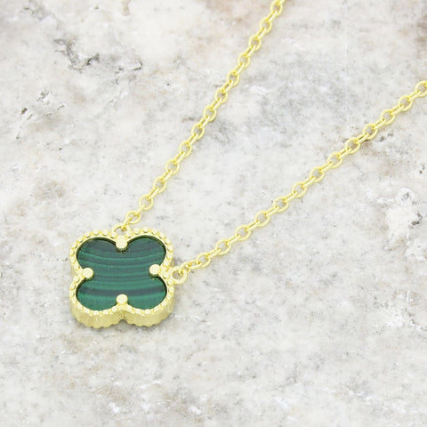 Four Leaf Clover Green Stone Gold Necklace GVL006