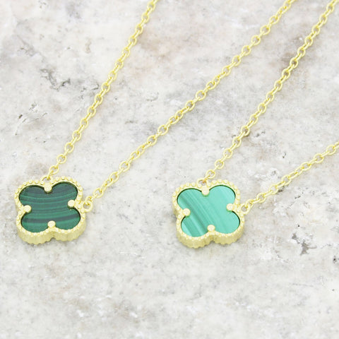 Four Leaf Clover Green Stone Gold Necklace GVL006