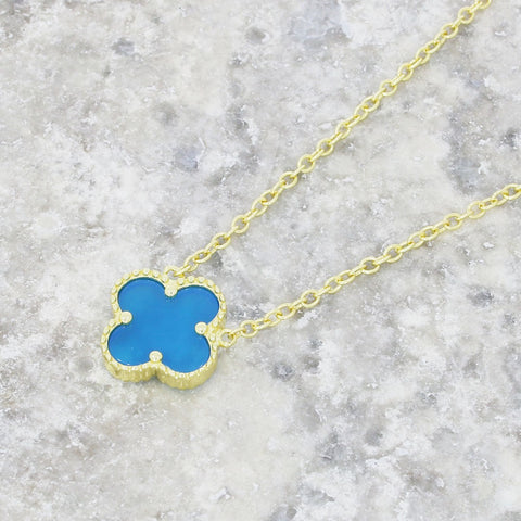 Four Leaf Clover Blue Stone Gold Necklace GVL007