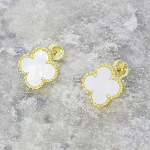 Four Leaf Clover Mother of Pearl Stud Earrings GVL029