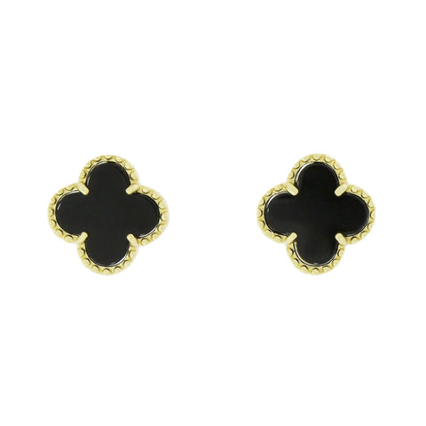 Four Leaf Clover Black Stone Stud Earrings GVL030