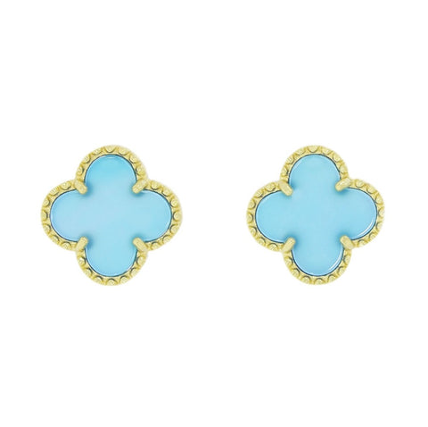 Four Leaf Clover Blue Stone Stud Earrings GVL032