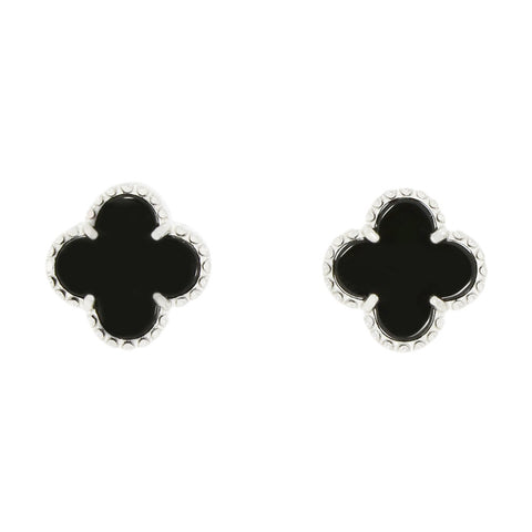 Four Leaf Clover Black Stone Stud Earrings GVL034