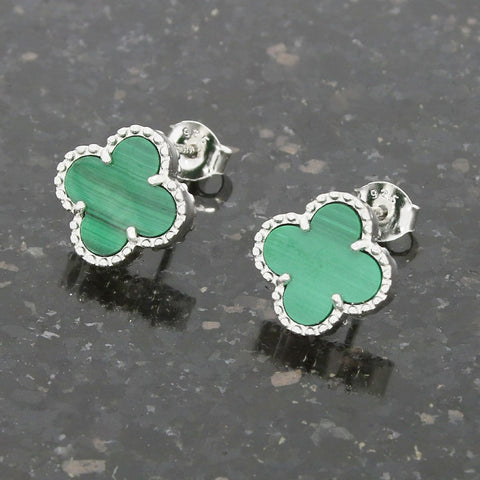 Four Leaf Clover Green Stone Stud Earrings GVL035